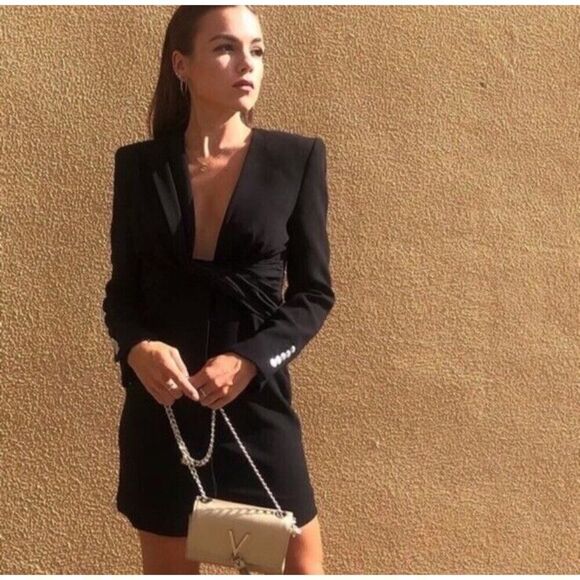 NWT ZARA BLACK RUCHED JACKET DRESS REF. 2777/878 BLOGGERS FAVORITE MEDIUM - Picture 1 of 14